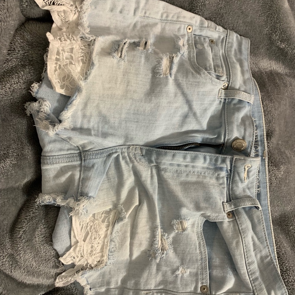 American eagle distressed shorts lace detailing